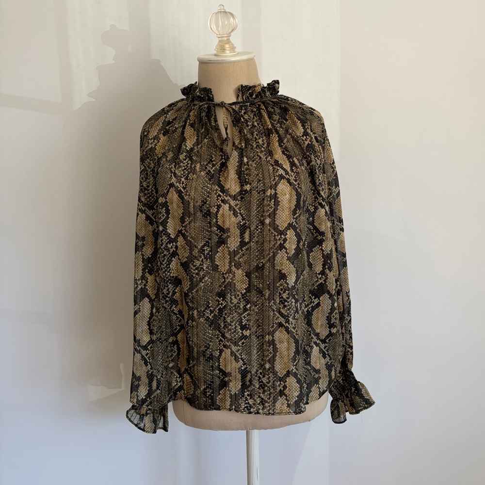 H&M Blouse Snakeskin Sheer Ruffle 2 NWT